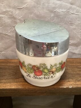 Spice of Life Gemco Corning Ware Sugar Canister with Chrome Lid Vintage Kitchen
